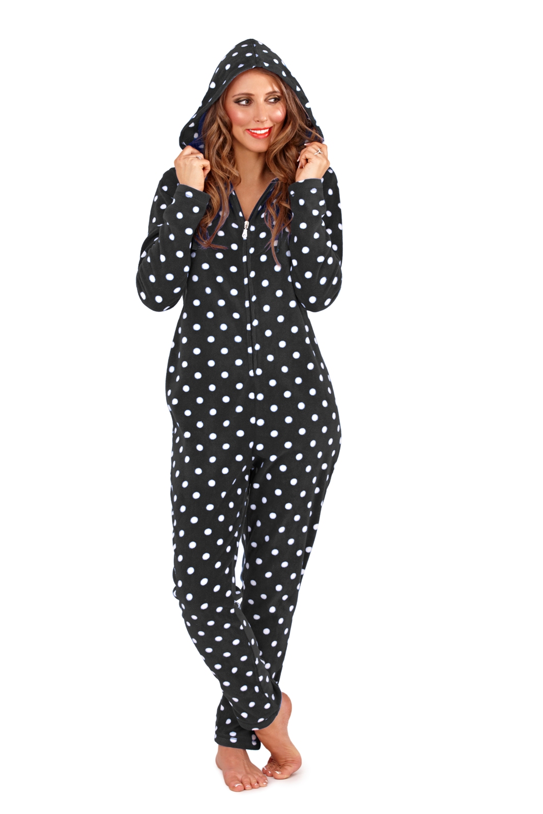 Womens Full Length Fleece Onesie Hooded Zip All in One Jumpsuit Girls Ladies s L eBay